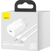 Resim Baseus Apple iPhone 11 / 12 / 13 / Pro / Pro Max / Mini / 14 / 14 Plus / 14 Pro / 14 Pro Max Tüm Serilerle Uyumlu 20W Hızlı Şarj Adaptörü + Type-C To Lightning 1m Şarj Kablosu 