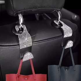 Resim 2 adet Bling Araba Koltuk Başlığı Kancaları - Parlayan Taş Tasarımı, Dayanıklı ABS Malzeme, El Çantaları ve Cüzdanlar için Evrensel Uyum, Organizasyon için Şık Otomotiv Aksesuarları, Cüzdan Askısı, Araba Aksesuarları 