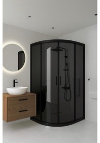 Resim Duşakabin Füme Temper Cam Elegant Seri Oval Siyah Profil - Yükseklik: 190 Cm Siyah 