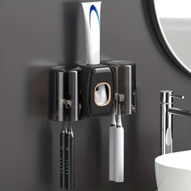 Resim 1set Diş Fırçası Tutucu ve Gargara Bardağı, Otomatik Diş Macunu Dispenser, Duvara Monte Diş Fırçası Depolama Rafı, Diş Fırçası Depolama Organizatörü, Diş Fırçası Rafı ve Banyo Bardağı Seti, Banyo Aksesuarları 