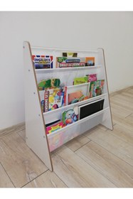 Resim ATA HOME Montessori Ana Sınıfı Kreş Okul Çocuk Odası Kitaplığı Ahşap Kumaş Kitaplık Yıkanabilir Kumaş Beyaz 