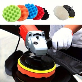Resim 7.62/10.16/12.7 cm Araba Parlatma Diski 8 adet/set Kendinden yapışkanlı Parlatma Cila Sponjlu Kumaş Tekerlek Parlatma Pedli Araba Parlatıcısı Matkap Adaptörü 