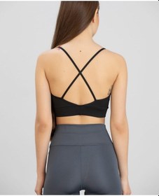 Resim Aurafit Kaplı Arkası Çapraz Derin Dekolte İp Askılı Spor Sütyeni/ Siyah 