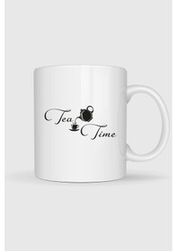 Resim Çay Zamanı Tasarımlı Kupa Bardak Beyaz 