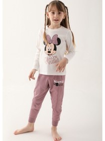 Resim Minnie Mouse Krem Kız Çocuk Uzun Kol Pijama Takım Krem 