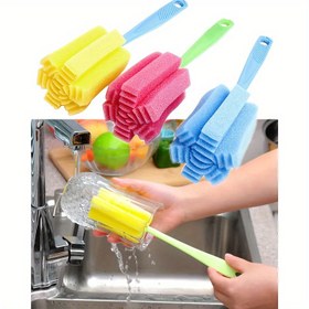Resim 1 Adet Uzun Saplı Mutfak Temizlik Süngeri - Çizik Bırakmayan Dayanıklı Plastik Fırça, Camlar, Şişeler ve Zor Ulaşılabilir Yerler için Taşınabilir Tasarım, Lavabo Süzgeci ile Ergonomik Tutma Yeri | Pratik Mutfak Aracı | Sağlam Ovma Aleti 