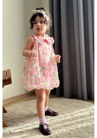 Resim Miniğimin Cicileri Zambak Tül Detaylı Kız Çocuk Balon Elbise ... Pembe 