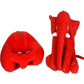 Resim Kırmızı Bebek Destek Oturma Minderi ve Kırmızı Uyku Fili 
