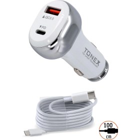 Resim tonex TA-41W PD + USB-A Type-C to Type-C Kablolu Araç İçi Şarj Aleti 