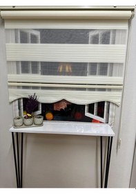 Resim Geniş Plise Krem Dilimli Zebra Perde Krem 