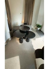 Resim Siyah Renk Masif Ahşap Mantar Sehpa 3 Lü Doğal Zigon Ve Fiskos Takımı - Wooden Coffee Table Siyah 