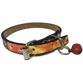 Resim Çiçek Desenli Derili 1 CM Metal Kilit Tokalı Zilli Kedi Tasması 