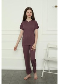 Resim Akbeniz Kız Çocuk Penye Pijama Takım 20399 Mürdüm 