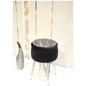 Resim Bianco Metal Ayaklı Puflu Zigon Sehpa Krom Siyah Chrome Black 