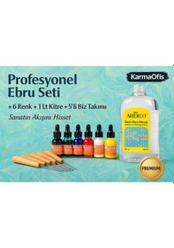 Resim Profesyonel Ebru Seti-2 6 Renk Damlalıklı Boya + 1 Lt Kitre + 5 Li Biz Takımı 