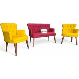 Resim Ahşap Ayaklı Deri Ofis Koltuğu Ve Kanepeleri Deri Ofis Koltuğu Büro Mobilyası Koltuk Takımı Sarı Kırmızı 