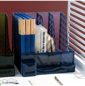 Resim Ganzhoushop Masa Dergi Tutucu 4 Bölmeli Çerçeveler Pp Dosya Ayırıcılar Belge Dolap Rafısarı 