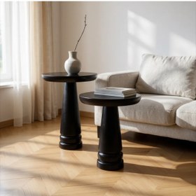 Resim AYLESA Doğal Ahşap 2’li Set Siyah Renk Mantar Yan Sehpa Modern Fiskos Zigon Çiçeklik 