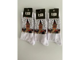 Resim HB Socks Kız Kulesi Desenli Beyaz Uzun Çorap 3 Lü Paket 