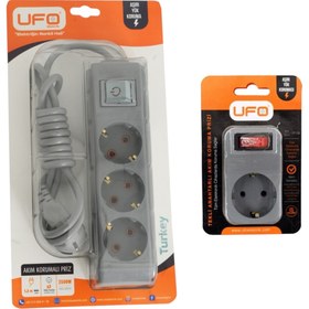Resim UFO akım korumalı set gri renk 1.5 mt kablolu +tekli akım korumalı 