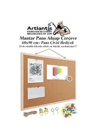 Resim Mantar Pano Ahşap Çerçeve 60x90 Cm 1 Adet Harita Çivisi Hediyeli Duvara Monte Mantar Çerçeve Evde Okulda Büroda Ofiste 60 x 90 CM 