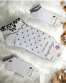 Resim Shopiolog Sevimli Marul Desenli Bilek Çorabı 3'lü Paket Siyah-beyaz Beyaz - Siyah 