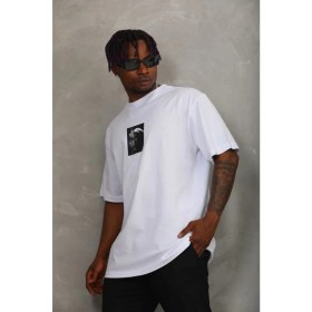 Resim Marsilyan Oversize Baskılı Bisiklet Yaka T-Shirt - Beyaz - 