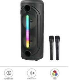 Resim Torima KTS-2086 Çift Mikrofonlu RGB Ledli Taşınabilir Bluetooth Hoparlör 