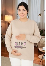 Resim Benroma 3 İplik Penye Baskılı Hamile Sweatshırt 