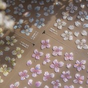 Resim 4 Adet Kendinden Yapışkanlı 3D Tırnak Çıkartması - İridiscent Taşlı Çiçekler ve 3D Katmanlı Yapraklar - Parlak Plastik Tırnak Sanatı Dekoru, DIY Manikür için Pastel ve Beyaz, Başlangıç ve Profesyoneller için Kolay ve Yapışkan (Yapıştırıcı Gerekmez) 
