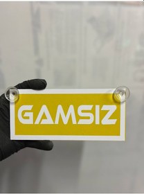 Resim Sarı Renk Üzeri Beyaz Renk Gamsız Yazılı Vantuzlu Cam Süsü 
