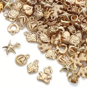 Resim 100-120 Adet Karışık Altın Boncuk Seti - Plastik Kalp, Yıldız, Hayvan Figürlü Boncuklar DIY Takı Yapımı, Kolye, Bileklik, Küpe, Anahtarlık Aksesuarları 