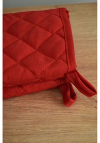 Resim Kırmızı Yanmaz Ve Isıya Dayanıklı 2 Fırın Eldiveni Ve 2 Tutacak 