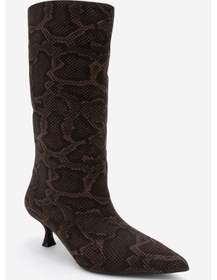 Resim Luvi Shoes Crow Kahverengi Desenli Sivri Burunlu Kadın Topuklu Kısa Çizme Kahverengi 