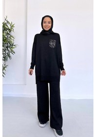 Resim Kahijab Taşlı Cep Merserize Takım - Siyah 
