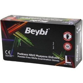 Resim Beybi L Siyah Pudrasız Nitril Muayene Eldiveni 100lü 4832 