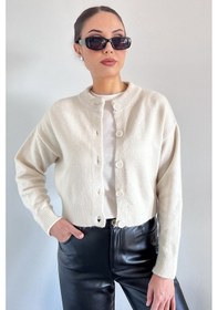 Resim Ritnice Kadın Tilia Crop Krem Yumuşak Dokulu Hırka Krem 