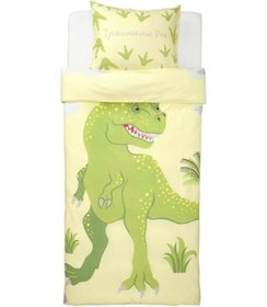 Resim Tek Kişilik Çocuk Nevresim Takımı Sarı-Yeşil-150x200/Dinazor-Çarşafsız 