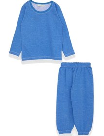 Resim Erkek Bebek Pijama Takımı Düz Renk Mavi Soft (9 AY-2 YAŞ) 