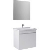 Resim Krea 65 cm Kapaklı Set Lavabo Dolabı + Ayna Beyaz 