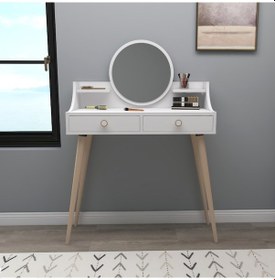 Resim Arnetti Roys Aynalı Makyaj Masası Ahşap Ayaklı Beyaz 