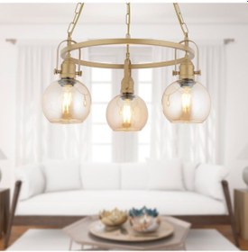 Resim Cherish 3'lü Yuvarlak Eskitme Bal Camlı Modern Oturma Odası Salon Avize Eskitme 