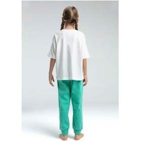 Resim Toontoy Kids Toontoy Kız Çocuk Önü Baskılı Pijama Takım Yeşil 
