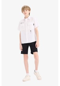 Resim DeFacto Erkek Çocuk Oversize Geniş Kalıp Polo Yaka Baskılı Poplin Kısa Kollu Gömlek E5034A825SMWT34 