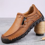Resim BUSUOZY Erkekler için Düz Renk Rahat Loafer Ayakkabılar, Dış Mekan Aktiviteleri için Rahat Kaymaz Mikrofiber Sentetik Üst Yuvarlak Burun Fermuar Kapatma Kauçuk Taban Kumaş Taban 