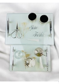 Resim Reflection Gümüş Şeffaf Söz Tepsisi Ve Damat Kahve Tepsisi Beyaz Beyaz 