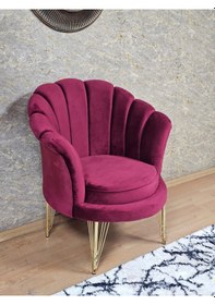 Resim Zafir Tekli İstiridye Gold Kaplama Telli Ayak Çay Seti Koltuk Tekli Berjer , Balkon, Salon, Ofis Bordo 