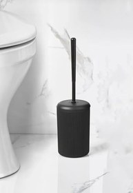 Resim Şık Akrilik Modern Çizgili Tuvalet Fırçası ve Kutusu - Klozet Fırçası ve Kutusu (Siyah) 