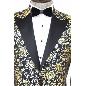Resim Wessi Gold Gül Desenli Slim Fit Lacivert Erkek Smokin Ceket Lacivert 