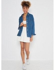 Resim Kutaf Mavi Oversize Denim Gömlek Mavi 